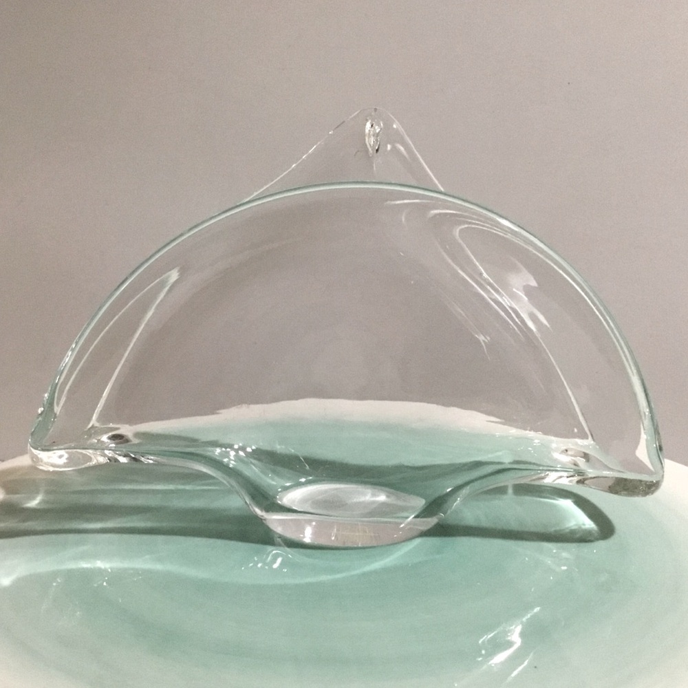 Vintage handblown clear crystal art glass napkin holder